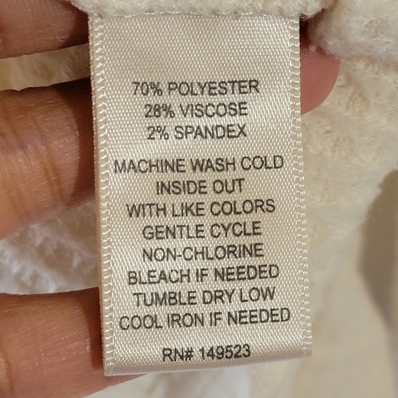 ALEXANDER JORDAN Ivory Waffle Knit Top Sz S Crewneck Ruffle Sleeve Cozy Neutral - Picture 10 of 12